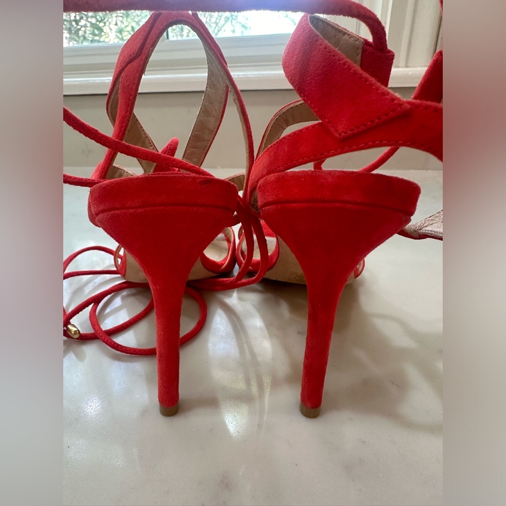 Stuart Weitzman Soiree 100 Red Lace-Up Strappy Heels 5.5 NWOB Designer Shoe - Picture 13 of 14